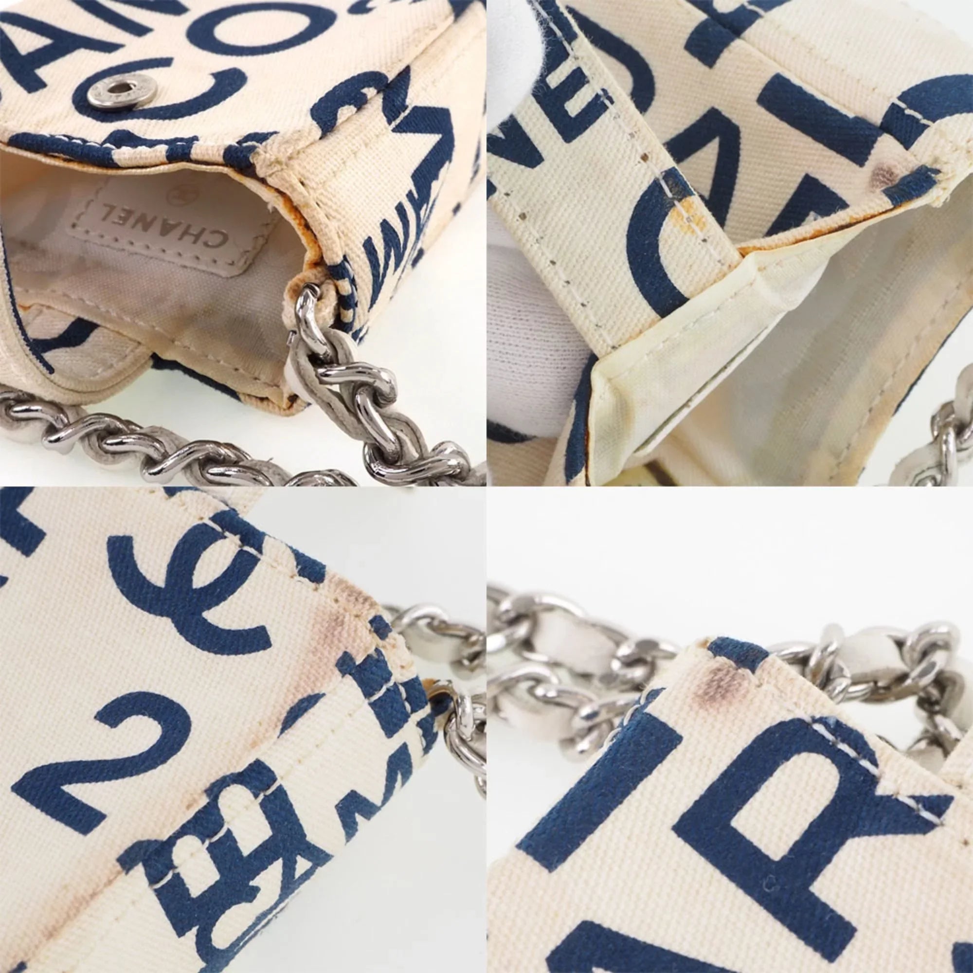Pre-Owned Chanel Chain Pouch Canvas Ivory/Blue Women's (Good)