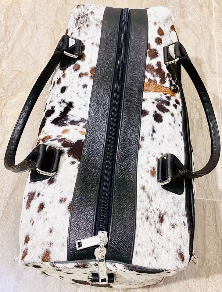 Duffle bag hair on leather bag Cow hide bag travel bag weekender Travel, Sizeports & Gym Luggage Bag