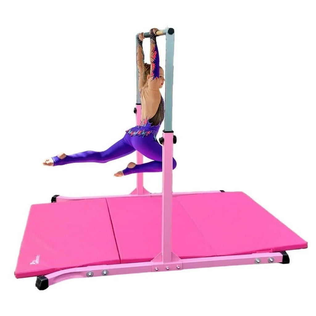 5-Sizetar Gymnastic Kip Bar for Kids, Adjustable 3-5FT, Pink, Heavy-Duty, Home Gym Training Equipment