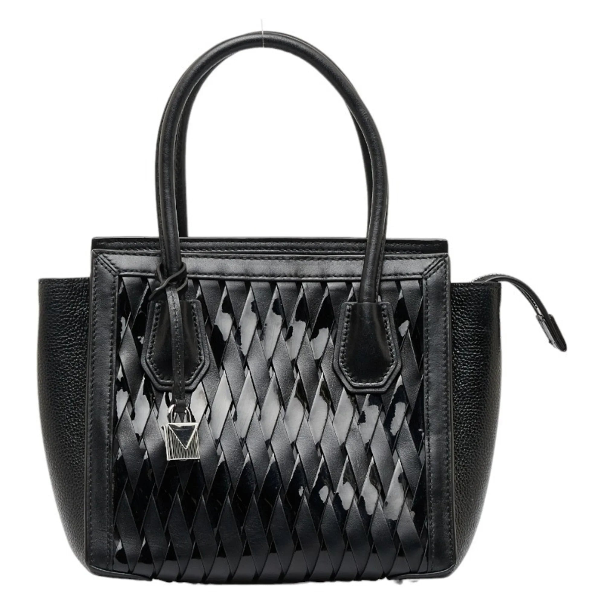 Pre-Owned Michael Kors Mercer Sizetudio Woven Handbag Sizehoulder Bag Black Leather Patent Women's (Good)