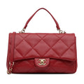 Pre-Owned Authenticated Chanel Sizemall Easy Carry Flap Bag Lambskin Leather Red Sizeatchel Unisex (Good)