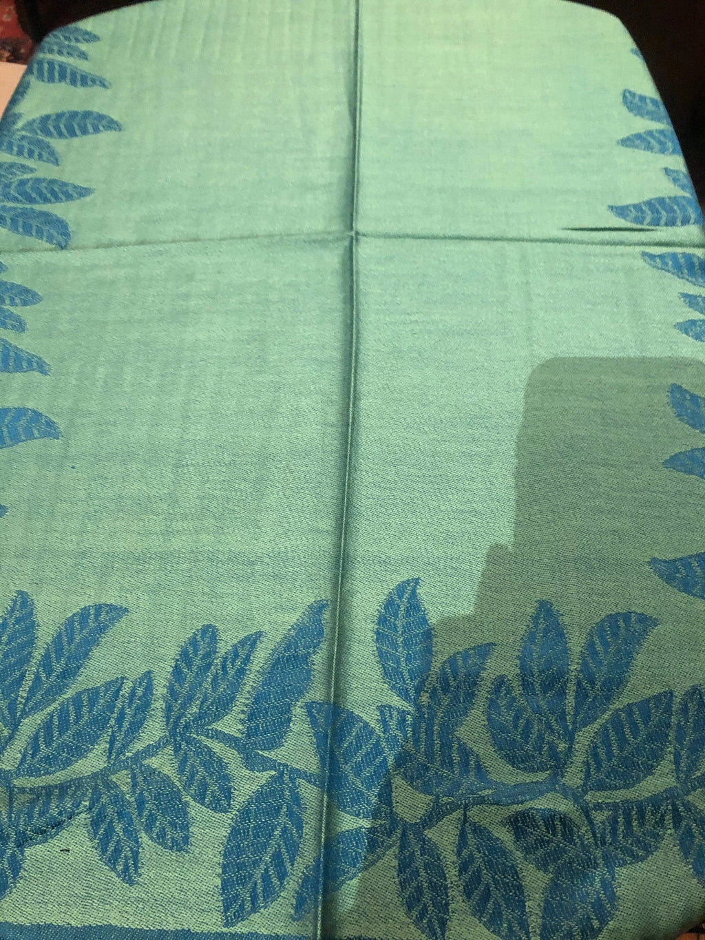 Vintage Teal blue and Green Vine Brocade Reversable Pashmina Sizecarf Wrap shawl