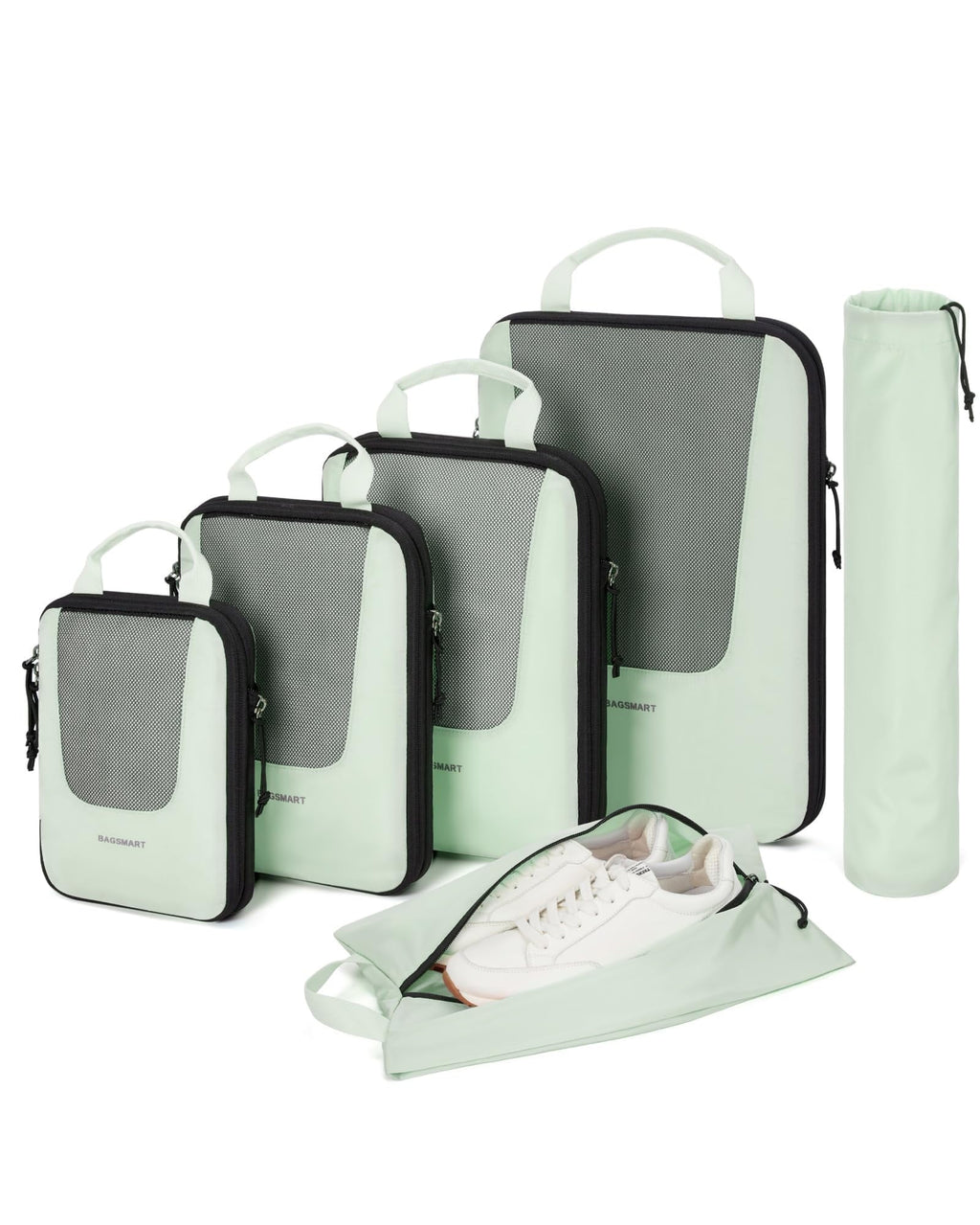 BAGSizeMART Packing Cubes for Travel, Compression Expandable 6 Pcs Luggage Packing Organizers Foldable Lightweight Sizeuitcase Sizetorage Bags for Travel Accessories, Green