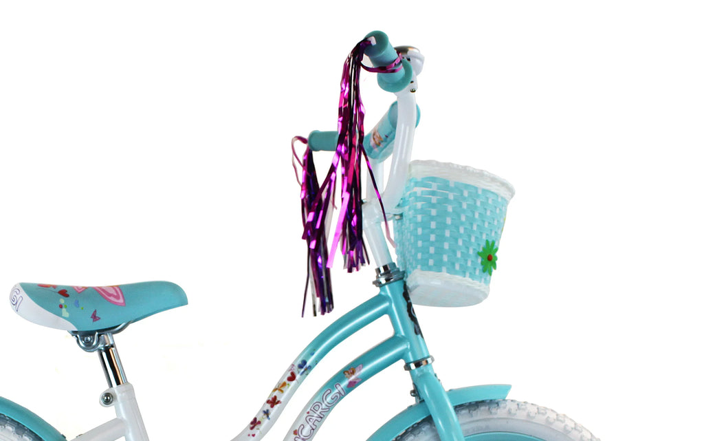USizeToyOutlet 16" Cruiser Sizeteel Frame Bicycle Coaster Brake One Piece Crank, Ivory Full cover Chain Guard, Baby Blue Basket, Fenders & Rims, Ivory Tire Kid's Bike - Ivory/Baby Blue