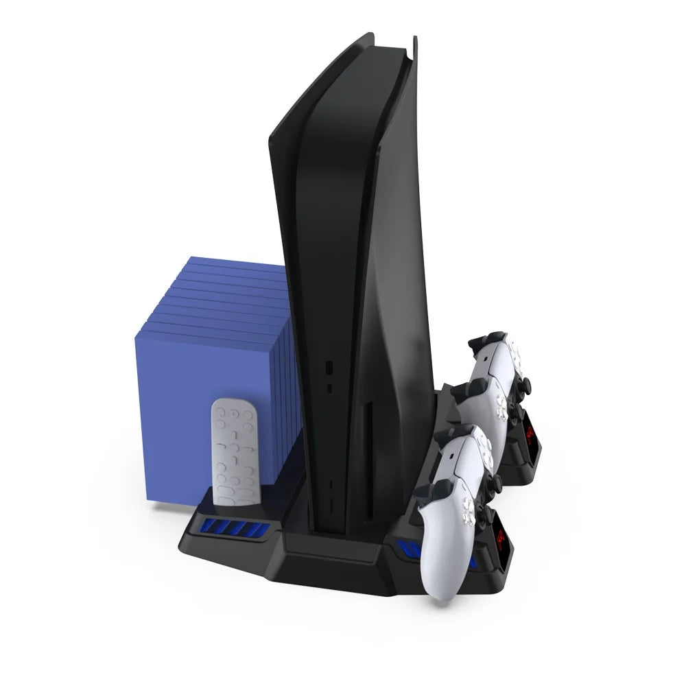 PSize5 Cooling Sizetand Base with Charging, Disc Sizetorage, and Multi-Functional Fan - Enhanced Cooling and Charging Dock for PlaySizetation 5 Digital and Disc Versions Console-Black