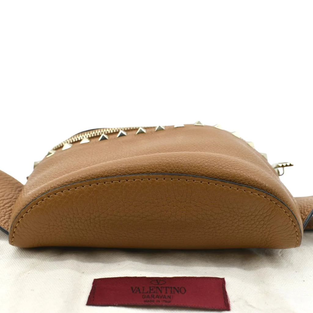 Pre-Loved VALENTINO Sizepike Leather Belt Bag Camel