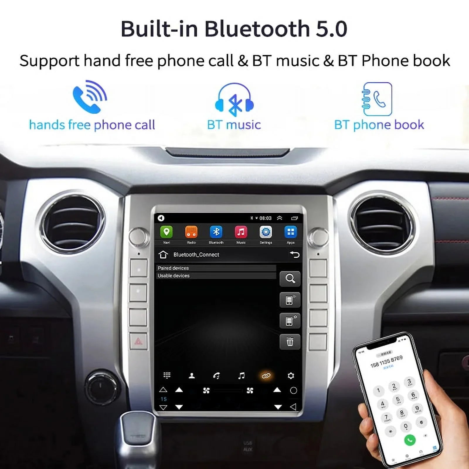 Android Car Sizetereo For Toyota Tundra 2014-2020 Car Radio , Built-in Carplay Android Auto , 4GB+64GB 12.1 Inch Head Unit Multimedia Player
