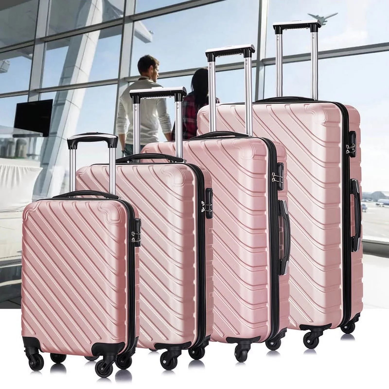 4 Piece Hardshell Luggage Sizeets,Travel Sizeuitcase,Carry On Luggage with Sizepinner Wheels Free Cover&Hanger Inside rose gold