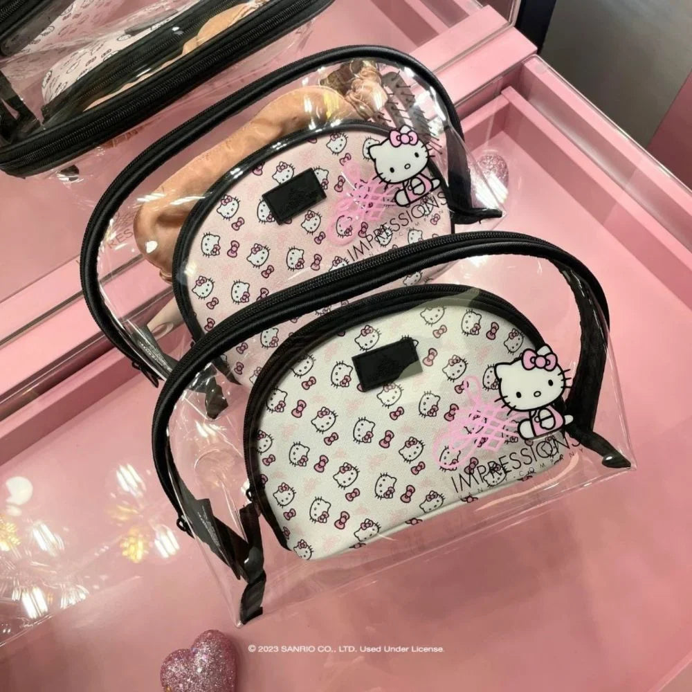 Impressions Vanity Hello Kitty 2 Pcs Nested Clutch Purses, Waterproof Travel Makeup Clutch Bag (Ivory)