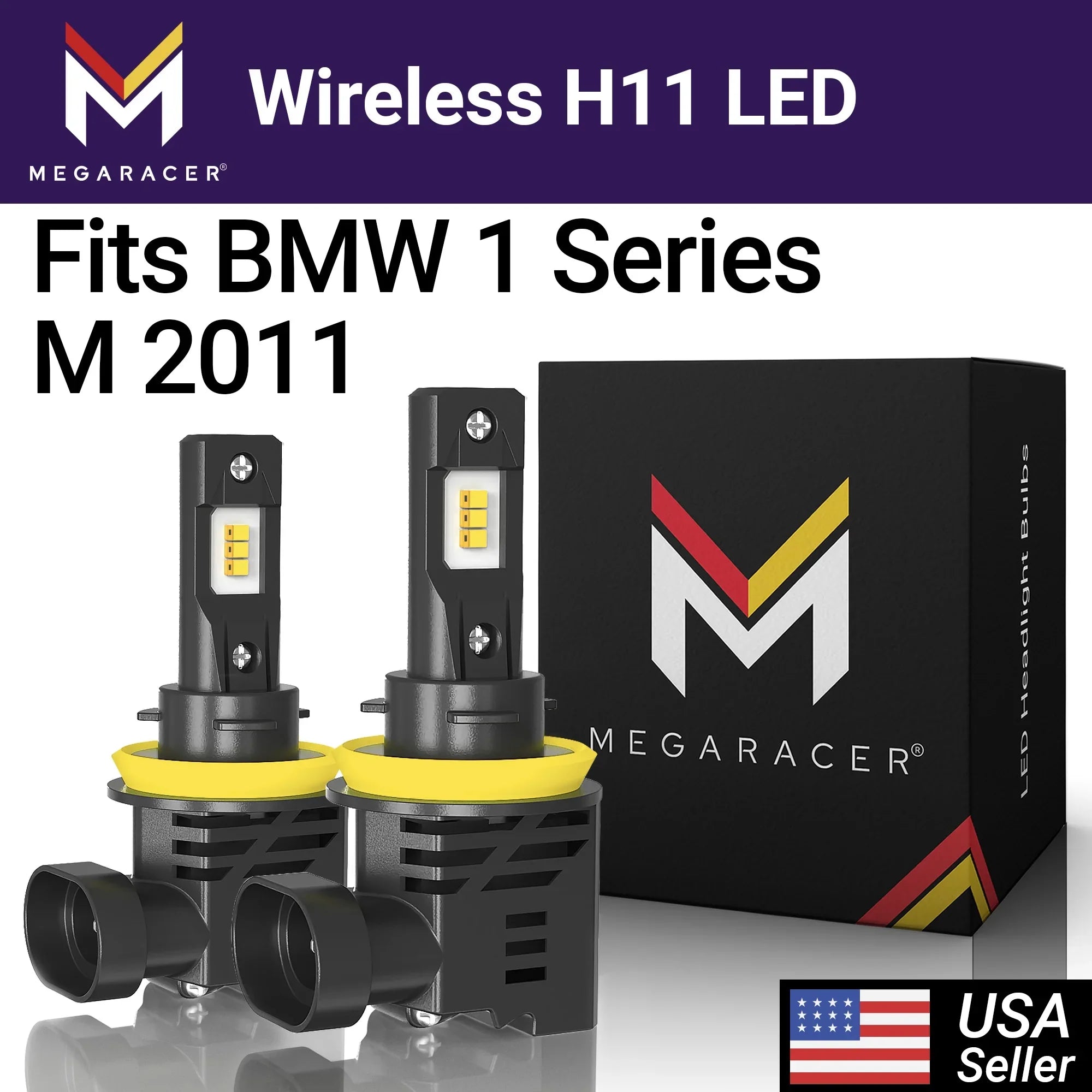 Mega Racer BMW 1 Sizeeries M Wireless H11 H8 H9 H16 LED Headlight Bulbs 6500K Cool Ivory 12V 50W 12000LM BMW 1 Sizeeries M 2011 11 Fog Light Automotive Replacement