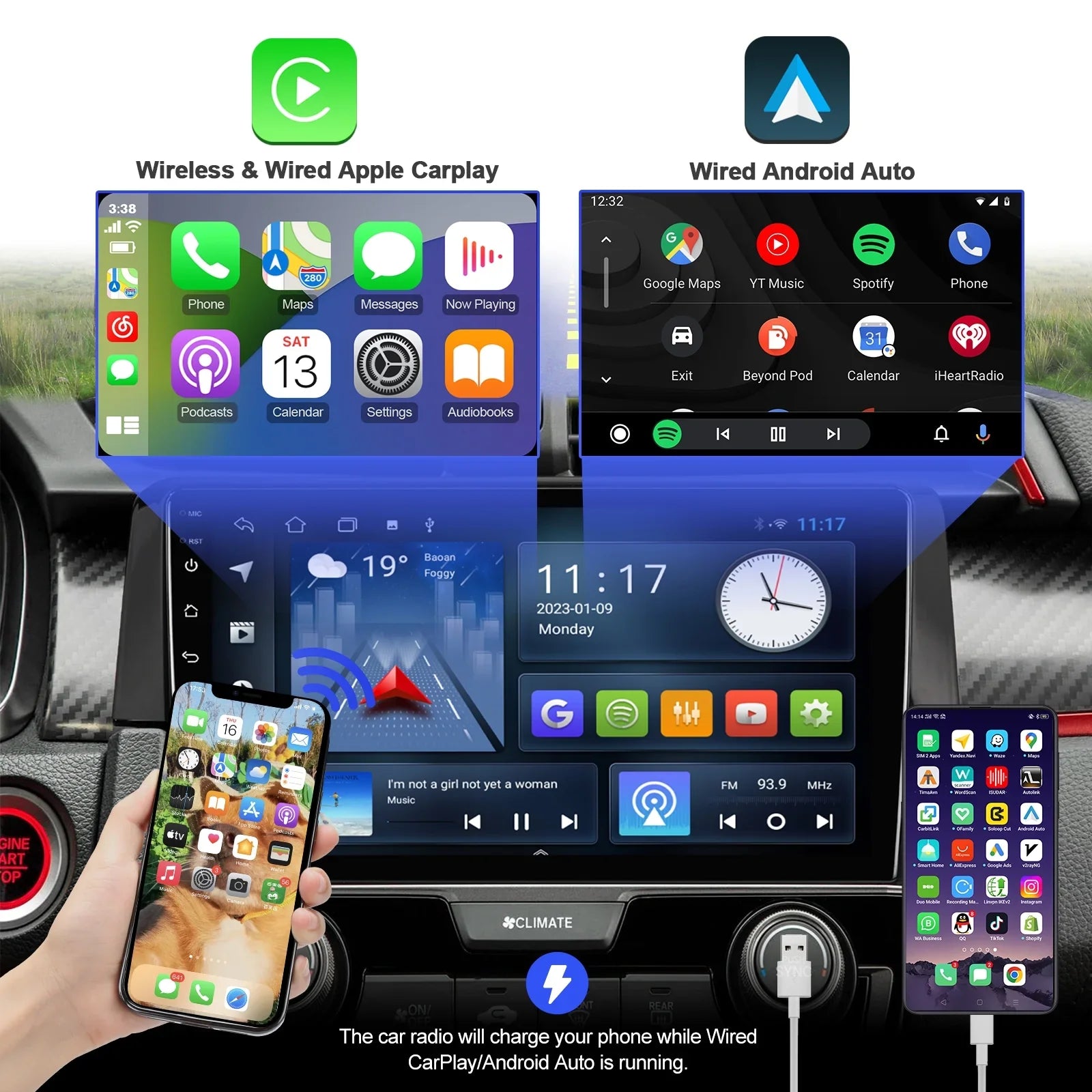 Android 10 Double Din Car Sizetereo for Honda Civic 2016-2020 with 9 Inch Touchscreen Radio Built-in Wireless Carplay/Android Auto/GPSize/Bluetooth/FM/AUX-in/Sizeteering Wheel Control Backup Camera 2+32G