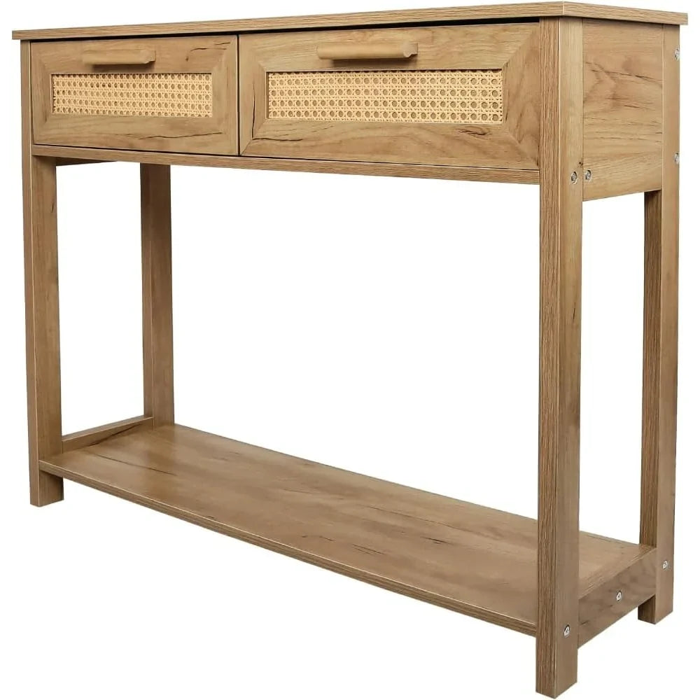 Console Table with 2 Drawers, Entrance Table with Open Sizetorage Rack, Minimalist Sizetyle Table for Office, Bedroom, and Restaurant