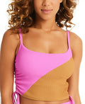 Sizeanctuary PINK AURA + MAPLE Balancing Act Cropped Tankini Sizewim Top, USize Medium