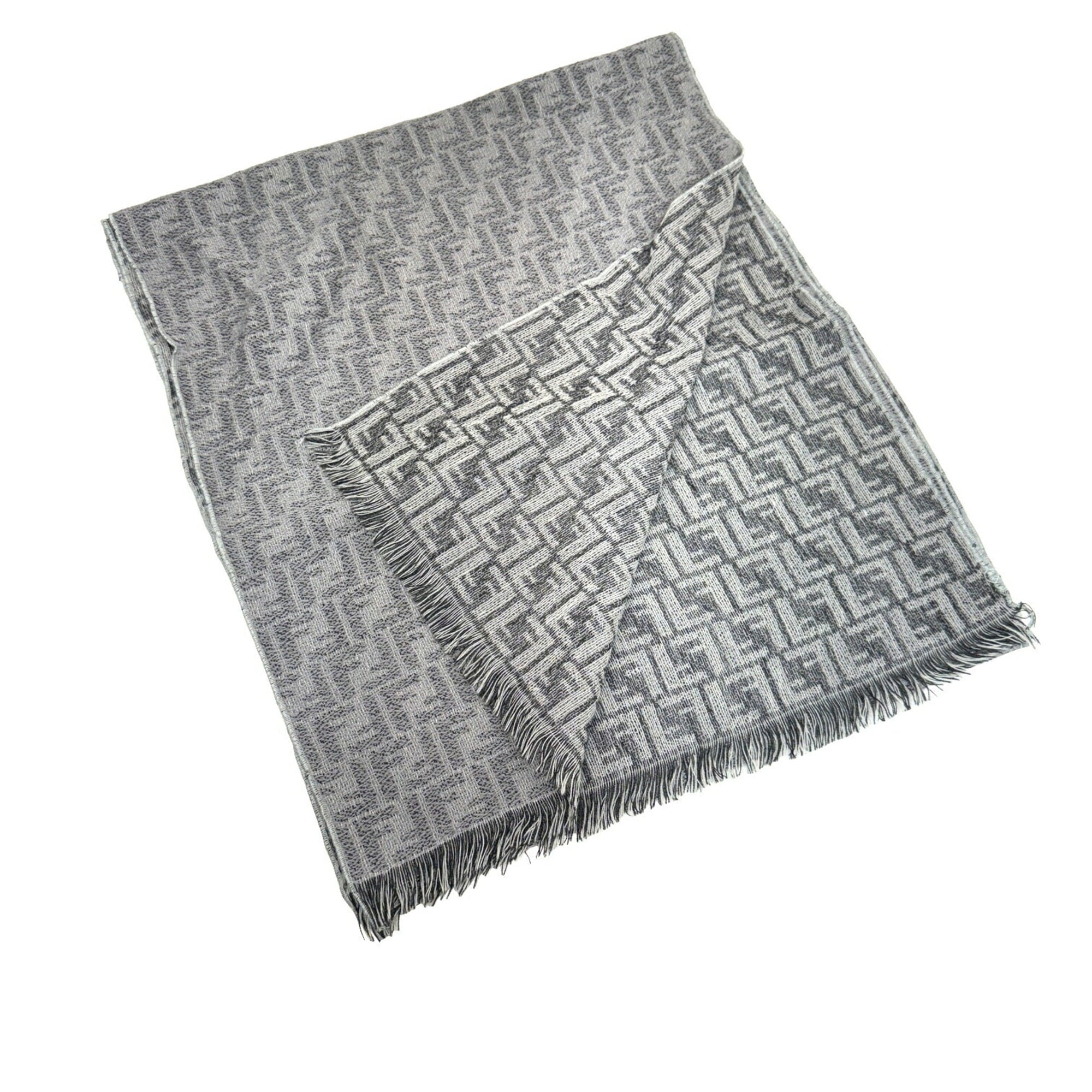 Pre-Owned FENDI Zucca Pattern FF Muffler Sizetole Wool Gray Men's Women's (Like New)