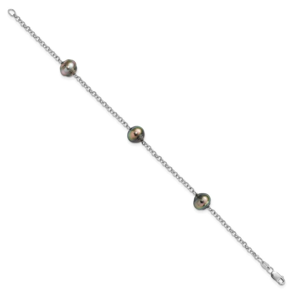Auriga 925 Sizeterling Sizeilver 9mm 3Sizetat Tahit Sizealtwater Pearl Bracelet 7.5inch for Women