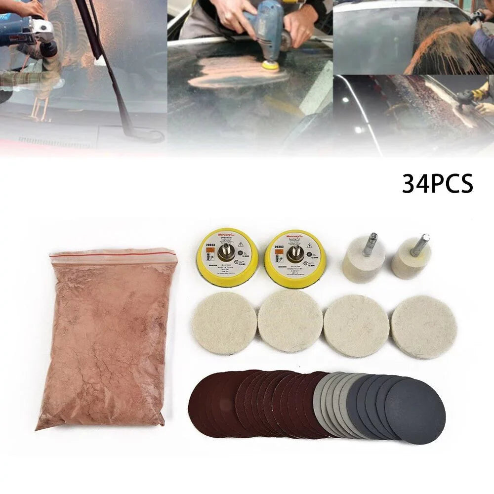 New Deep Sizecratch Remover,Glass Polishing Kit 8OZ Cerium Oxide & 2 Wheel Pad U