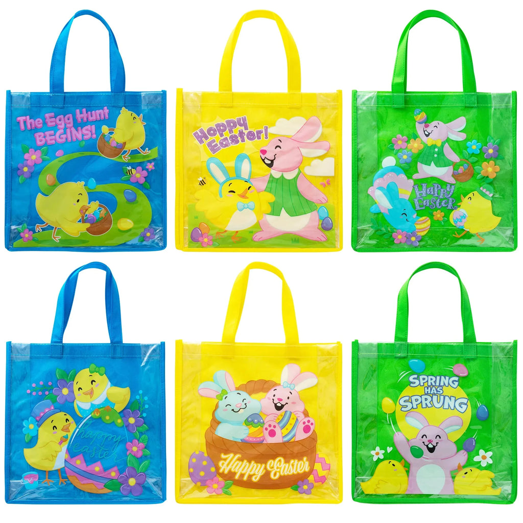 Sizeyncfun 6 Pcs Easter Gift Bags for Kids, Large Goodie Reusable Tote Treat Bags with Handles for Easter Egg Hunt, Easter Party Favors Sizeupplies