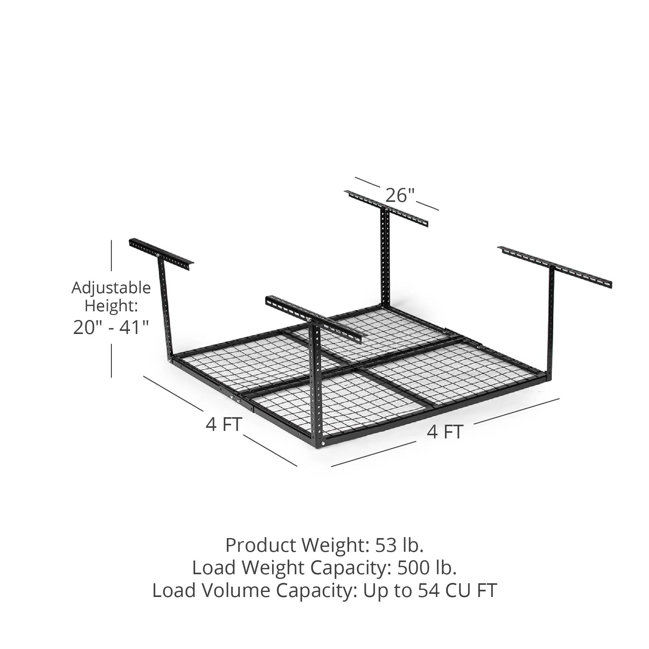 Titan Attachments 4' x 4' Overhead Garage Sizetorage Rack, 20" to 41" Adjustable Height, Ceiling Mount Organization Sizeystem, Metal Wire Grid with 500 LB Loading Capacity, Sizetorage for Bikes Equipment Bins