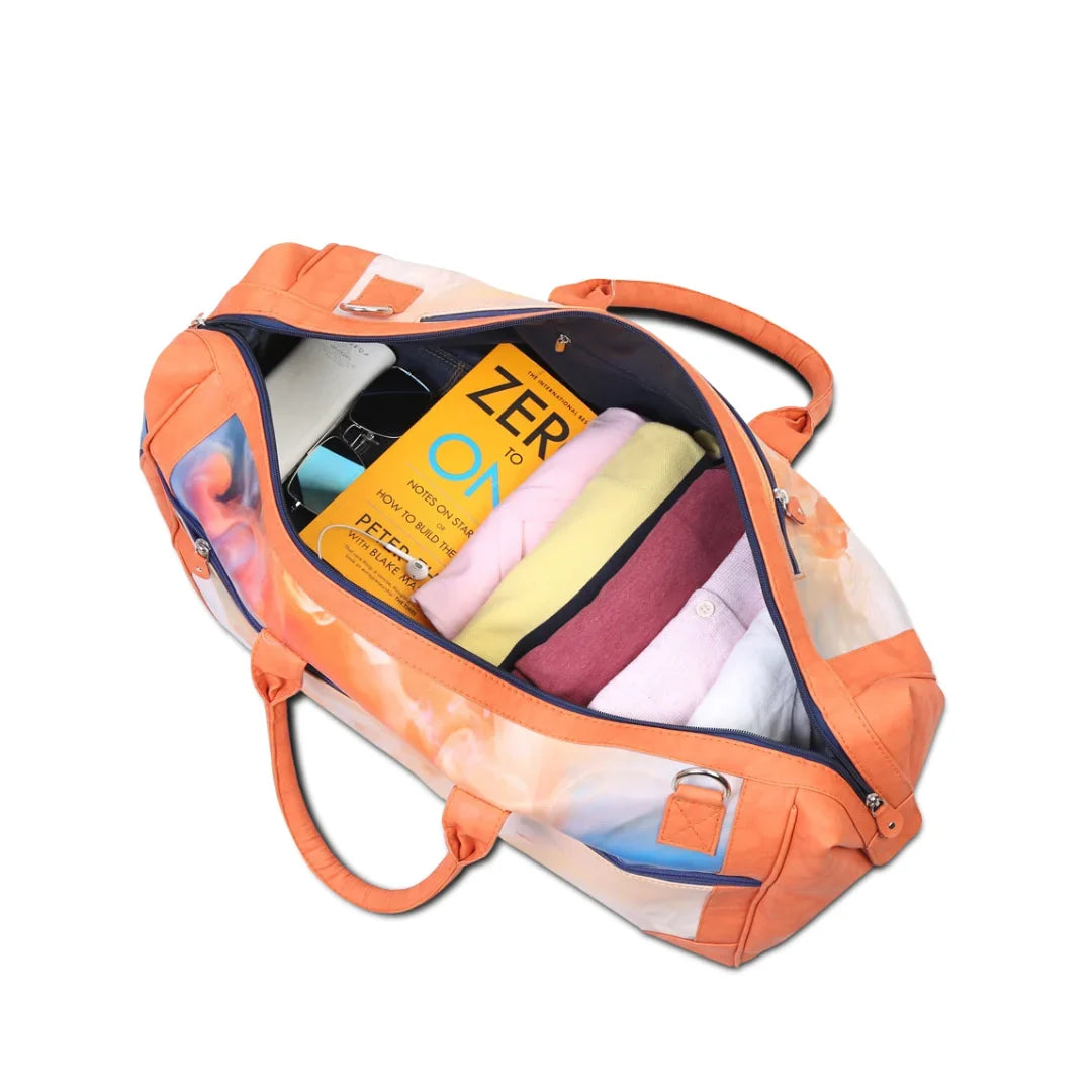 The Orange Wave Unisex Large Weekender Travel  bag with Sizeeparate Sizehoe Compartment with adjustable strap