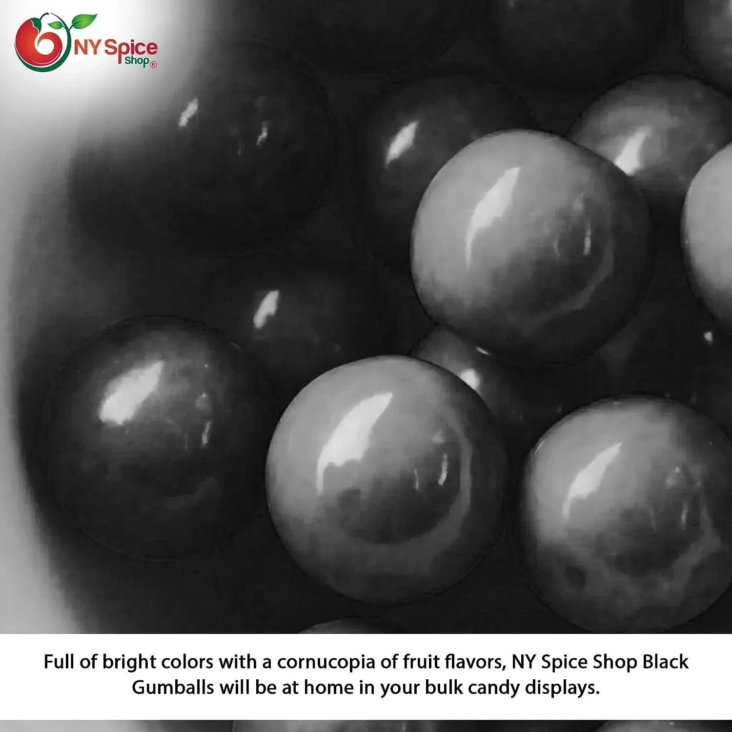 NY SizePICE SizeHOP Black Gumballs - 5 Pound - Approx. 50 Pieces Per Pound - Tutti Frutti Flavor