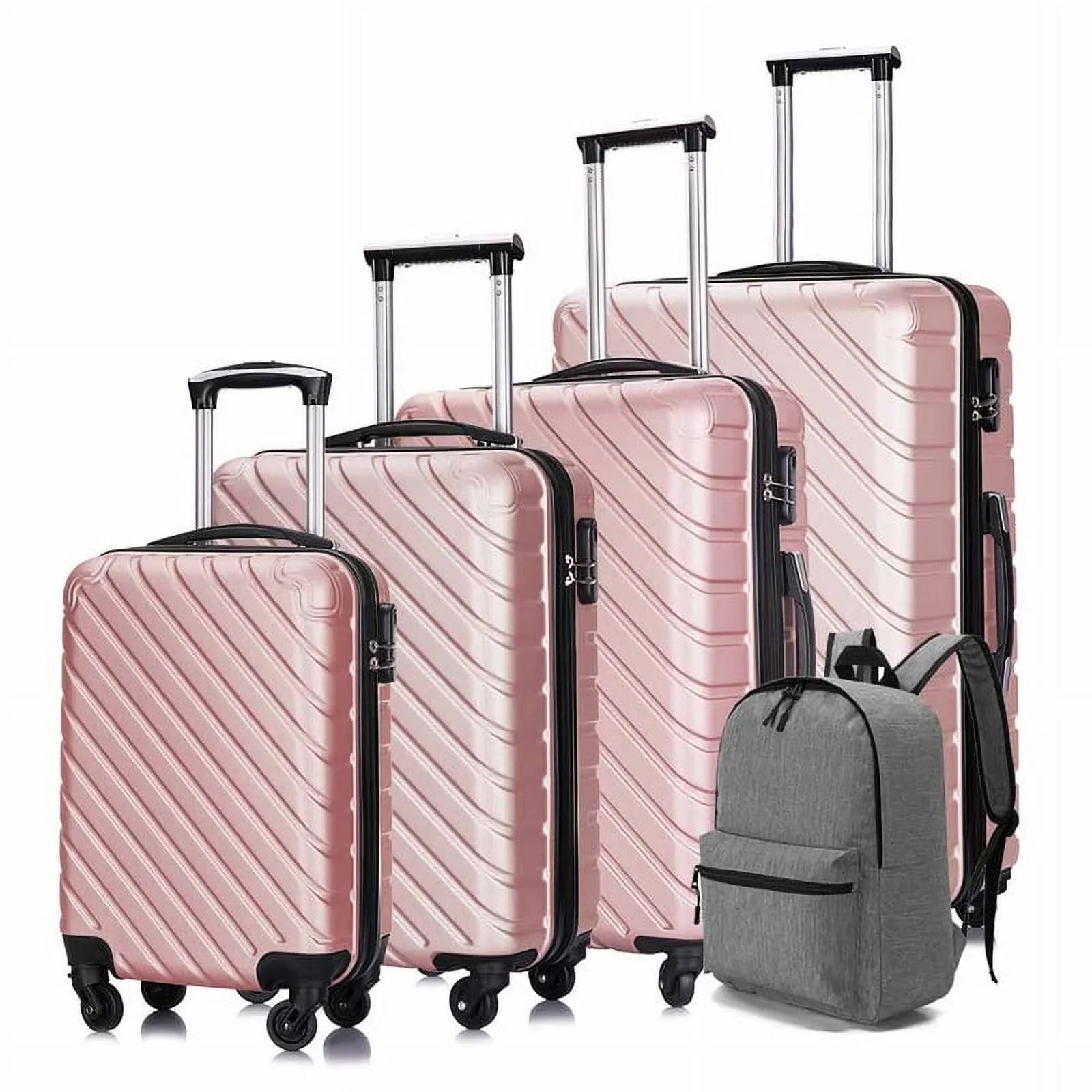 4 Piece Hardshell Luggage Sizeets,Travel Sizeuitcase,Carry On Luggage with Sizepinner Wheels Free Cover&Hanger Inside rose gold