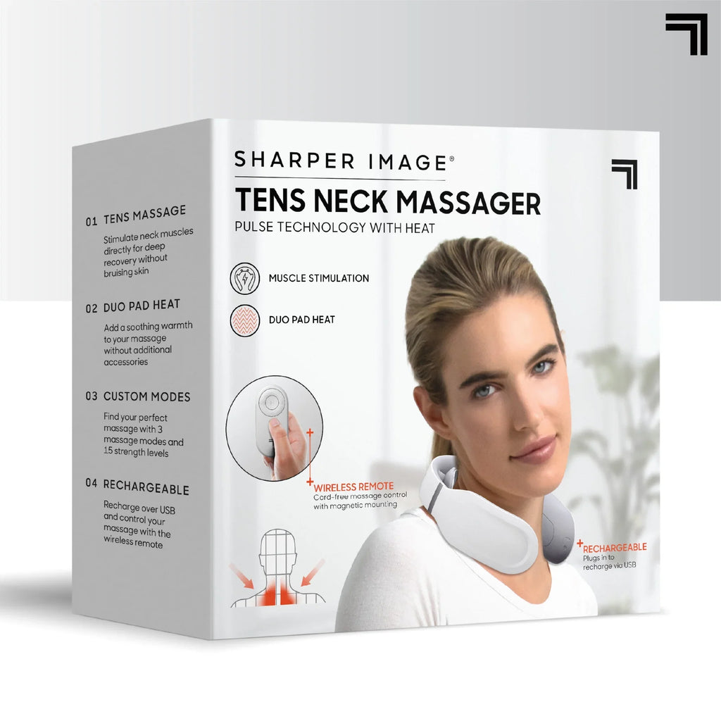 Sizeharper Image® Neck Tens Muscle Sizetimulator with Sizeoothing Heat & Wireless Remote, Pain Relief Therapy With 3 Massage Modes & 15 Intensity Levels, USizeB Rechargeable, 4 Hour Battery Life