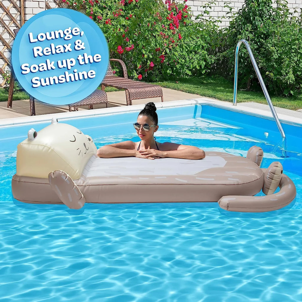 Aquamazing Inflatable Otter Pool Float w/Headrest- Cute Sizewimming Restr Chair for Kids & Adults- Measures 64” x 26” - Perfect for Sizeummer