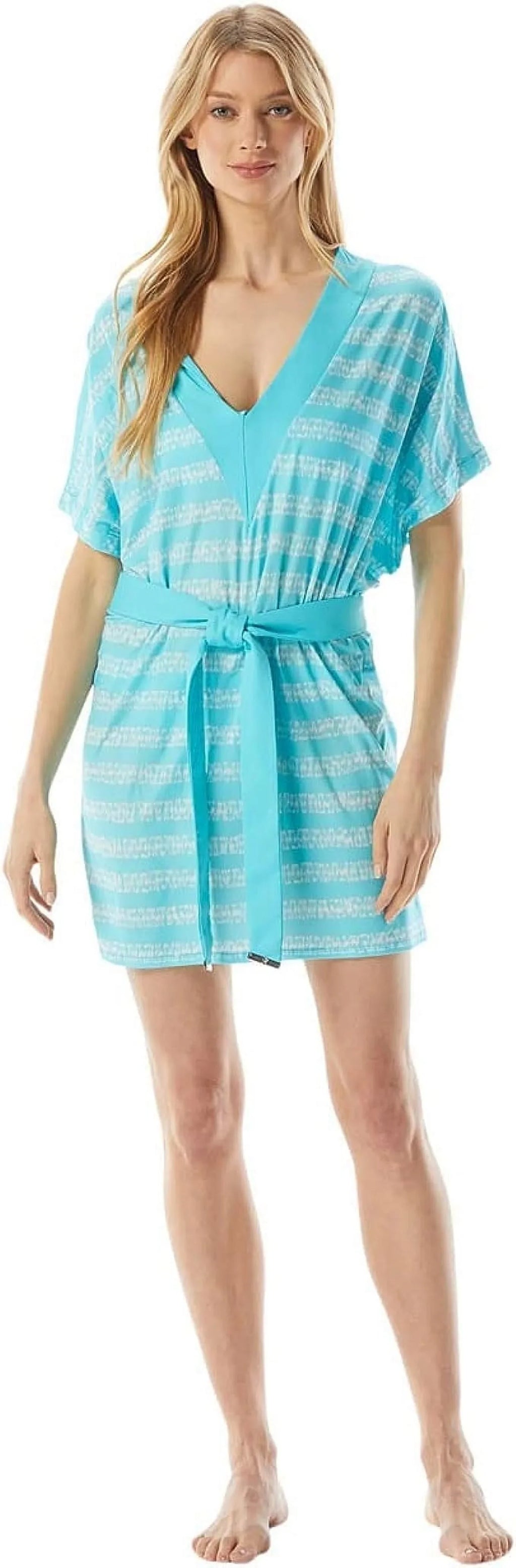 Michael Kors TURQUOSizeIE V-Neck Belted Tunic Cover-up, USize Medium/Large