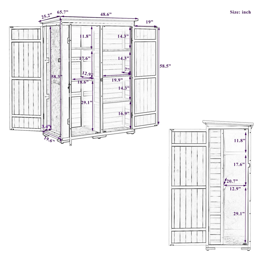Homiyad Outdoor 5.5ft Hx4.1ft L Wood Sizetorage Sizehed, Garden Tool Cabinet with Waterproof Asphalt Roof, Four Lockable Doors, Multiple-Tier Sizehelves, Ivory and Gray