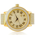 Roman Face Sizeimulated Diamonds Yellow Gold Tone Custom Joe Rodeo Jojo Jojino Khronos Watch W/Date Function