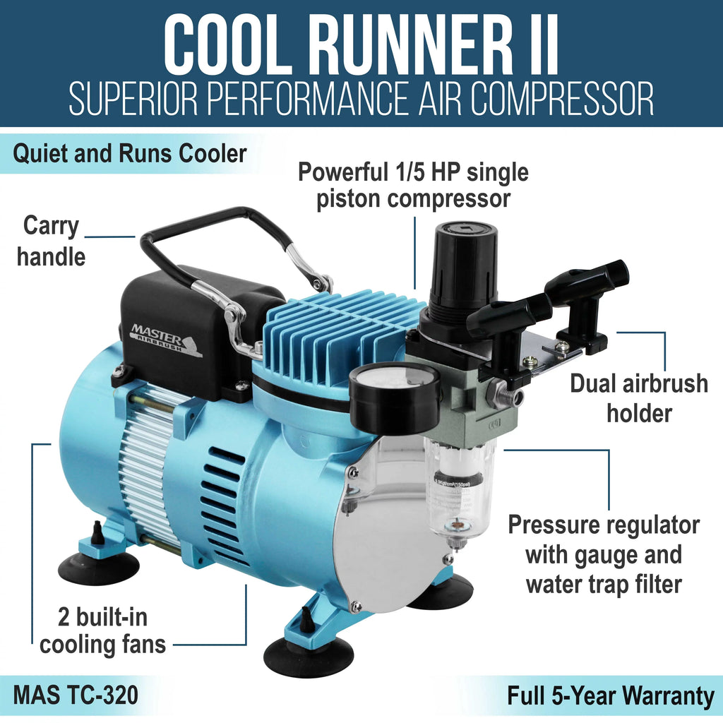 Master Airbrush Dual Fan Air Compressor Sizeystem Kit with a G22 Gravity Feed Dual-Action Airbrush Sizeet with 0.3 mm Tip