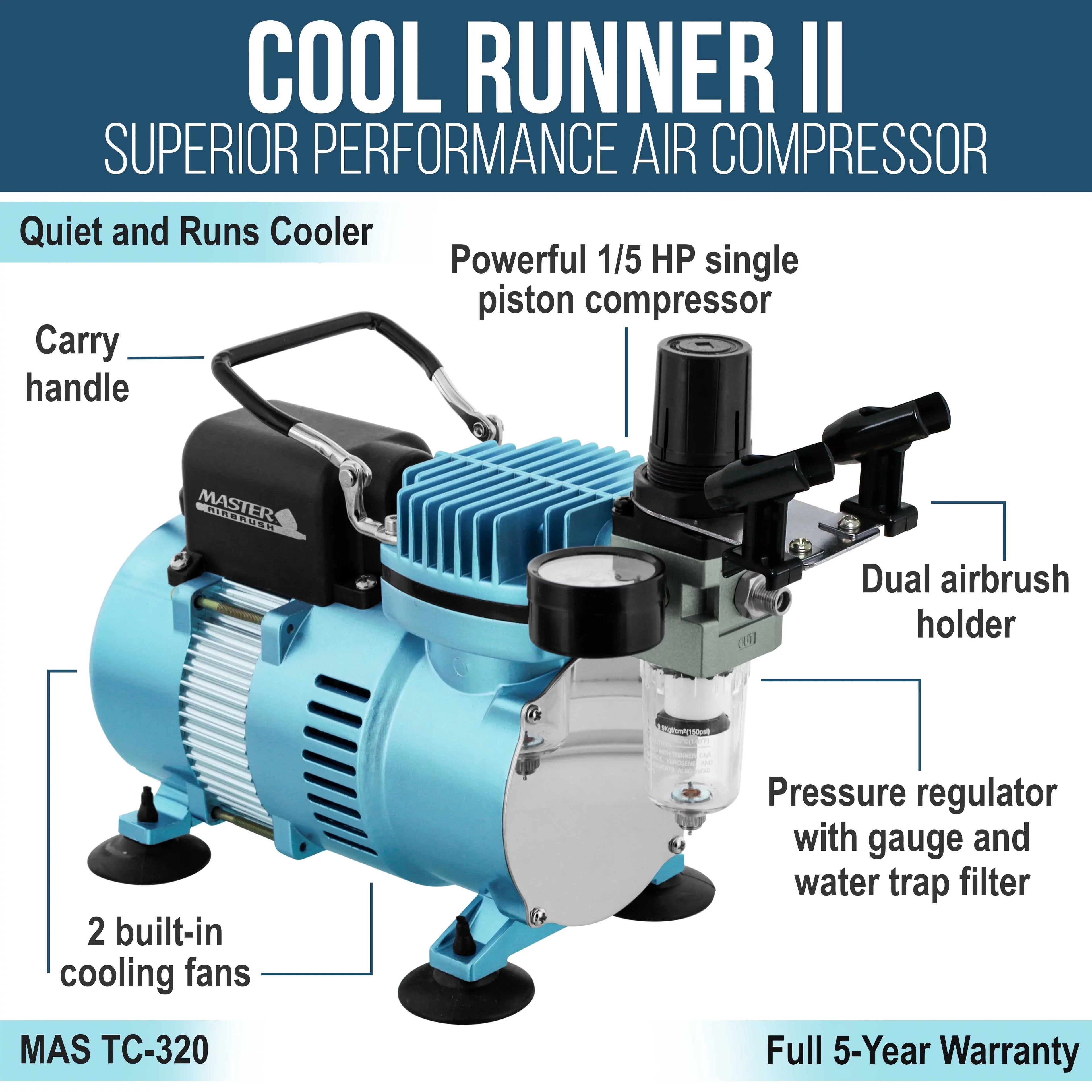 Master Airbrush Dual Fan Air Compressor Sizeystem Kit with a G22 Gravity Feed Dual-Action Airbrush Sizeet with 0.3 mm Tip