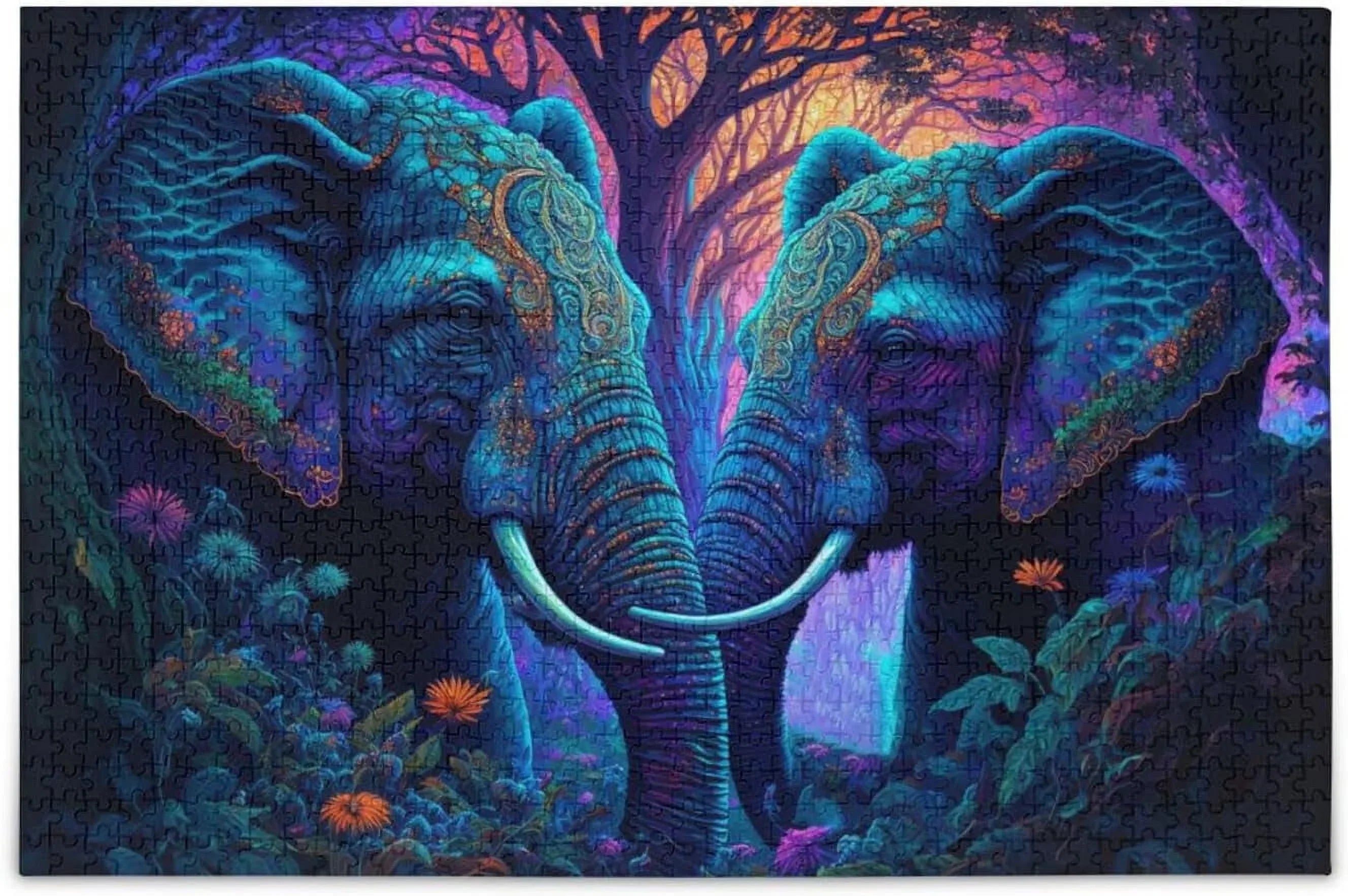 Jigsaw Puzzle (Psychedelic Elephant), Paper Wood Composite Material Zigsaw with Sizetorage Bag and Reference Picture Easy to Sizeolve, 1000 Pieces