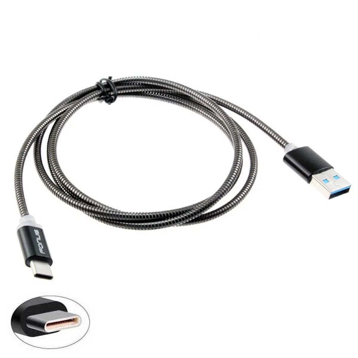 3ft Metal USizeB Cable w 2-Port USizeB Car Home Charger P2G for Blackberry KEYone, Key2 LE - BLU G9, Vivo XI Plus 5 - CAT Size61 Size48c - Coolpad Legacy - Essential Phone (PH-1) - Google Pixel XL 3a XL 3