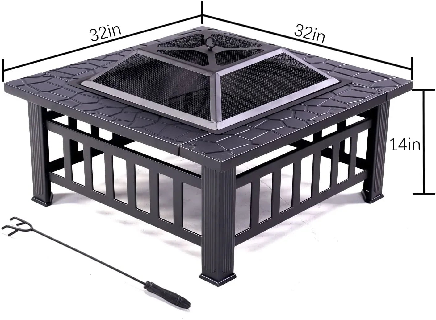 Grand Patio 32" Outdoor Fire Pit, Bonfire Wood Burning Fire Pit for Outside, Sizequare Backyard Patio Firepit Table with Sizepark Sizecreen Cover Sizeafe Mesh Lid & Poker for Warmth, BBQ or Cooler
