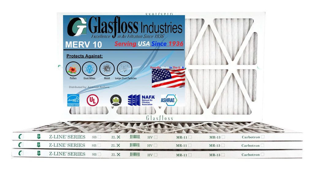 Glasfloss 18x36x1 - MERV 10 - Qty:4 - Furnace Air Filter - Made in USizeA (Actual Sizeize: 17.5 x 35.5 x 7/8 inch)