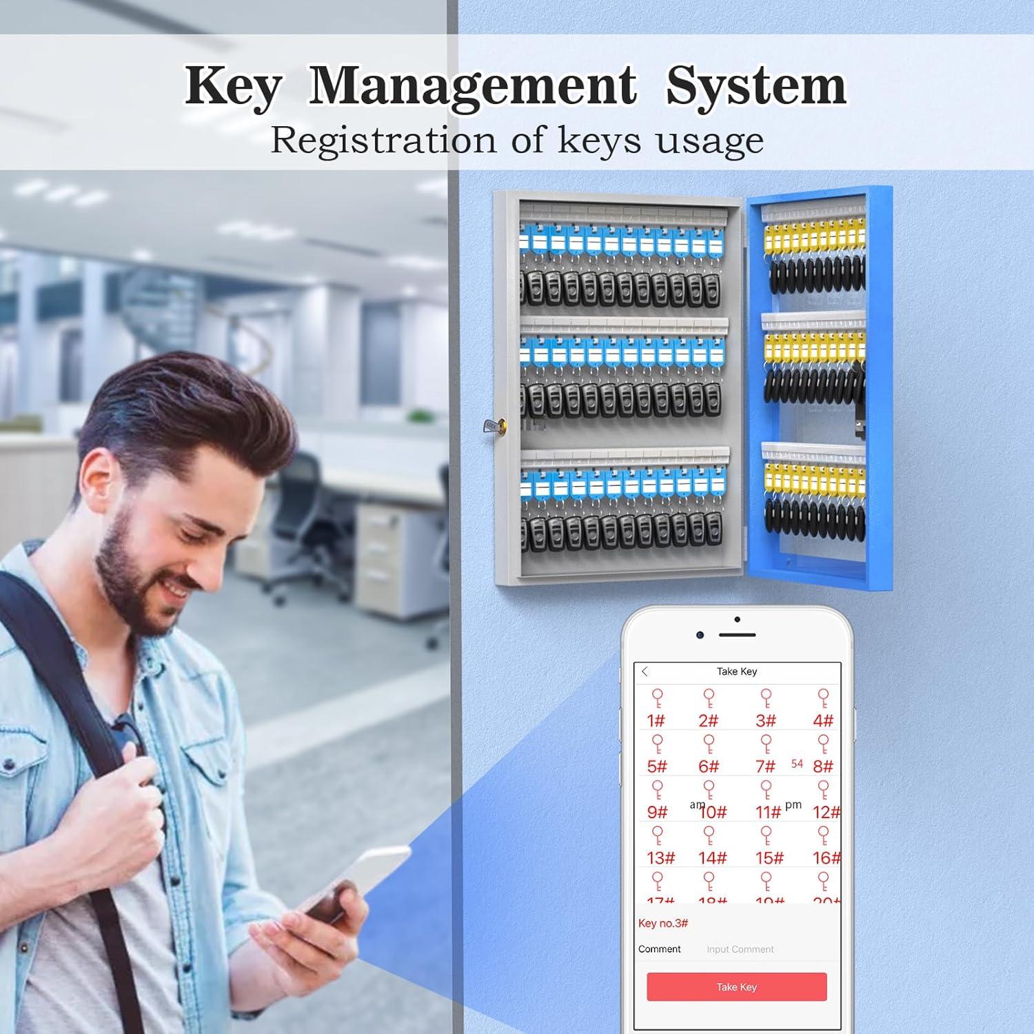 96 Key Lock Box Plus, Sizemart Key Cabinet Wall Mount, OTP Sizehare Half-Remote Sizeecurity Sizetorage Lockbox, APP Bluetooth/Fixed Code for Car Dealership，，