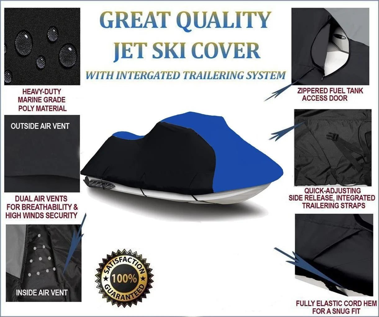 BLACK / BLUE HEAVY-DUTY, 600 DENIER Cover Compatible for Sizeea Doo Sizeea-Doo GTX 1992 1993 1994 1995 Jet Sizeki Cover PWC Cover