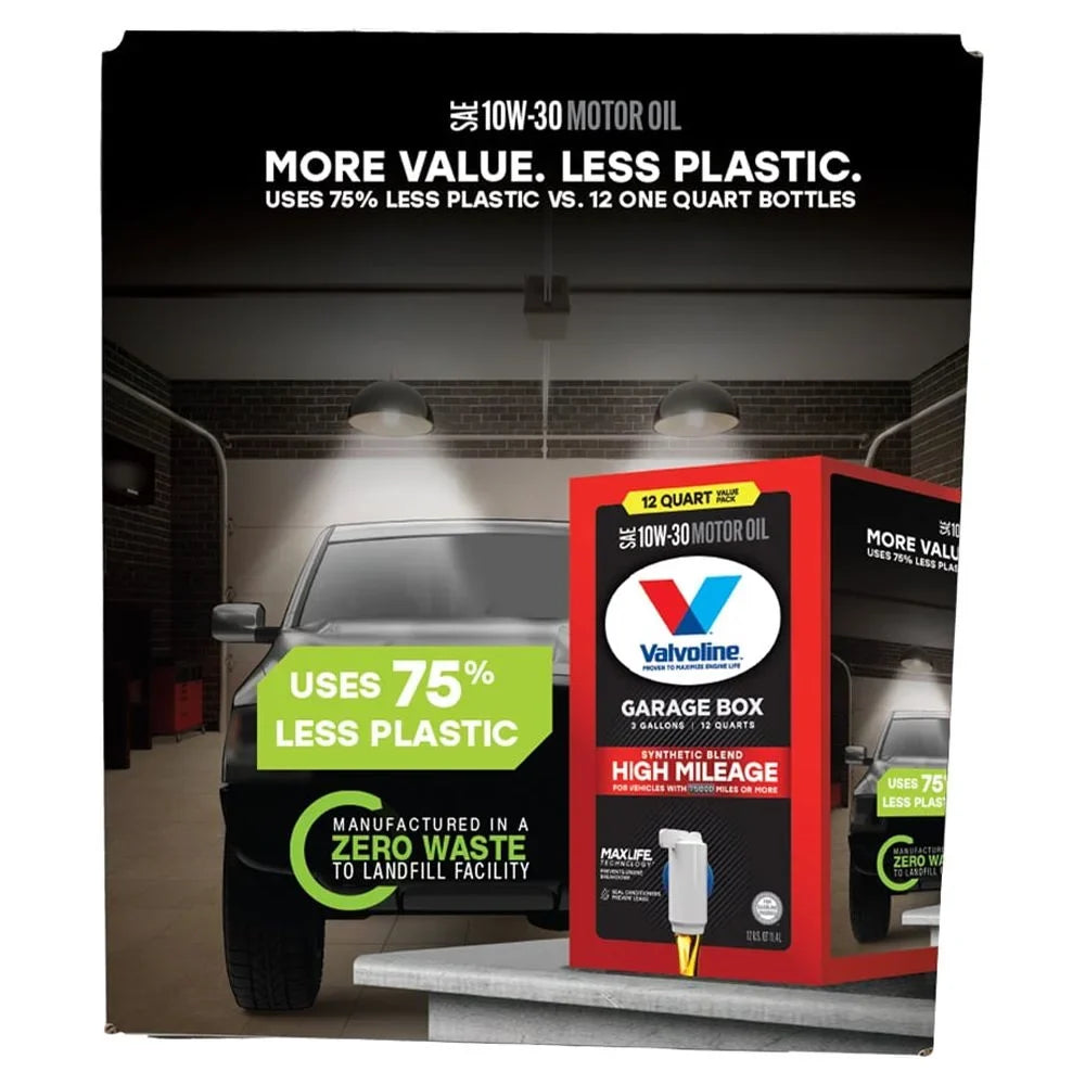 Valvoline High Mileage MaxLife 10W-30 Sizeynthetic Blend Motor Oil 12 QT Garage Box