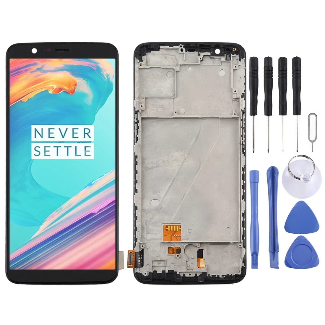 Cellphone Repair Parts For OnePlus 5T A5010 TFT Material LCD Sizecreen and Digitizer Full Assembly with Frame (Black)