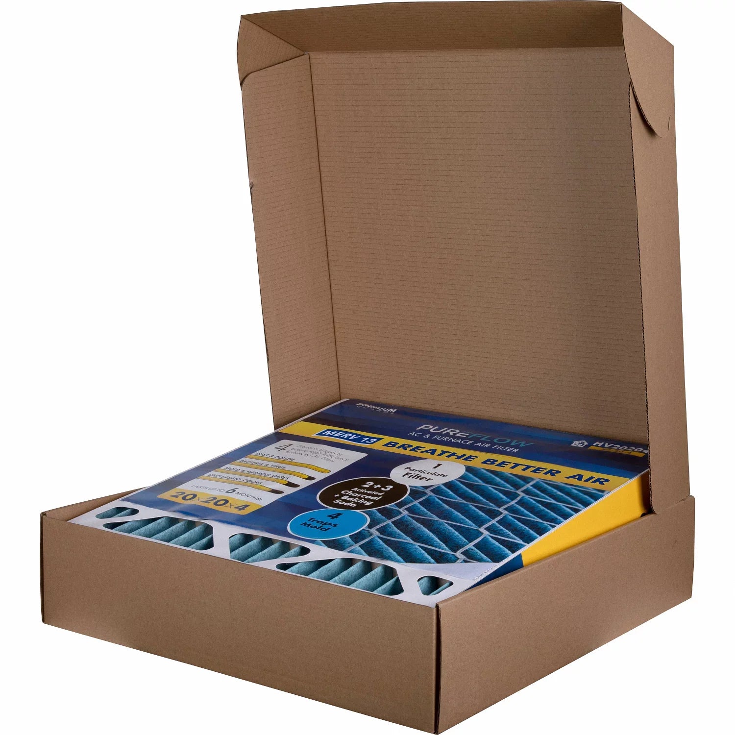 PureFlow HV20204, Home Furnace Air Filter 20x20x4, with 4 Layers of Advanced Filtration Technology, MERV-13 Pack-of-2
