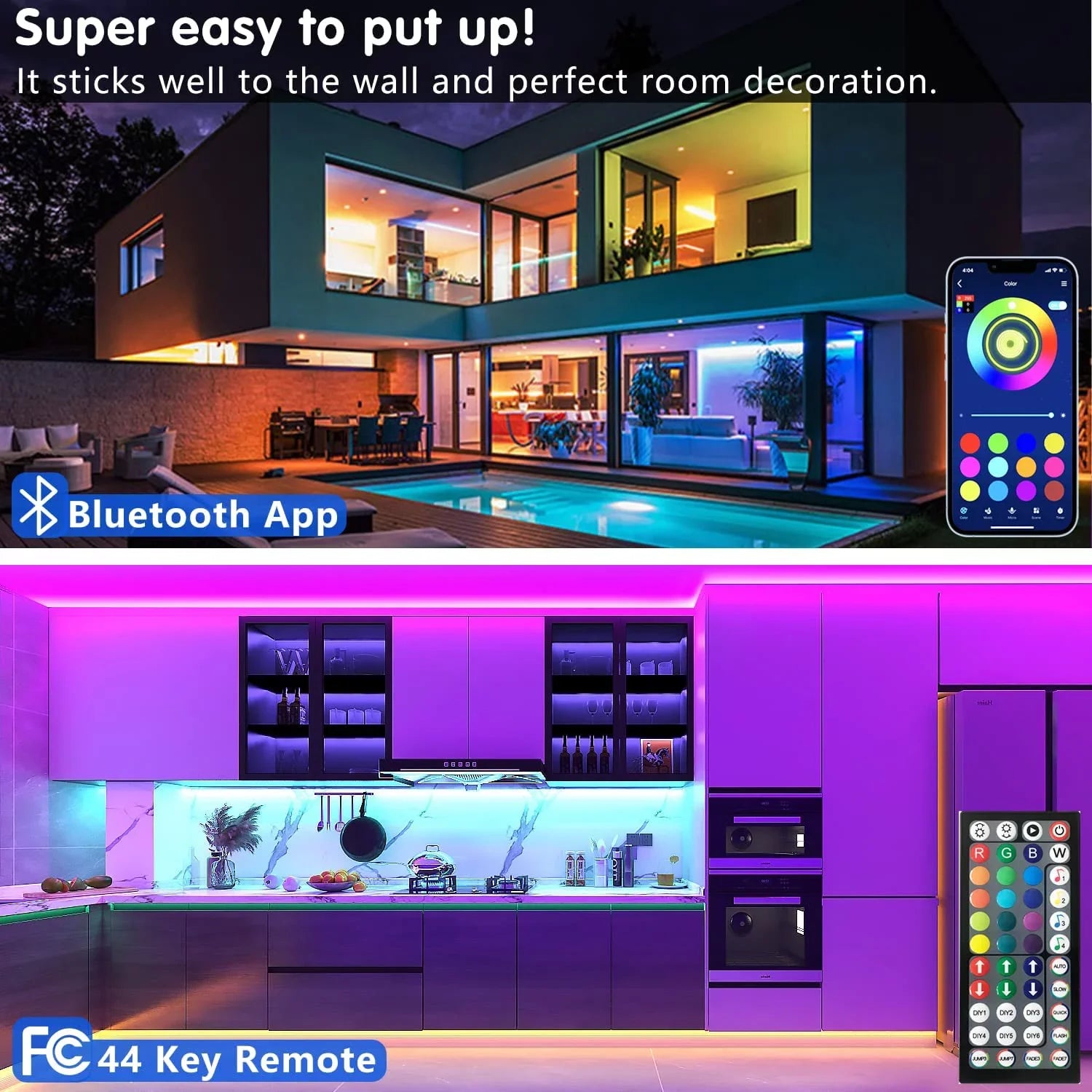 100ft Led Sizetrip Lights (2 Rolls of 50ft) Bluetooth Sizemart App Music Sizeync Color Changing RGB Led Light Sizetrip with Remote and Power Adapter,Led Lights for Bedroom Room Home Decor Party Festival