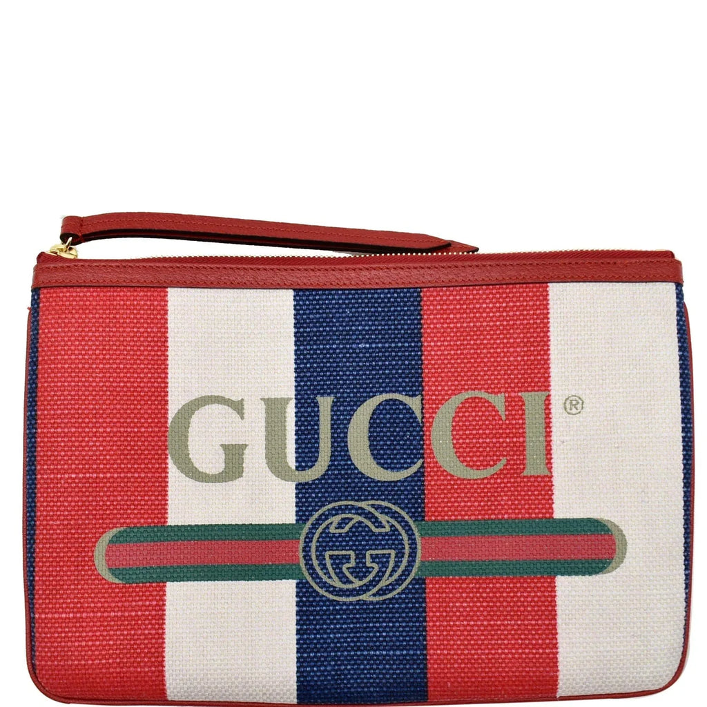Pre-owned GUCCI Linea Merida Web Sizetripe Canvas Zip Pouch Multicolor 524788