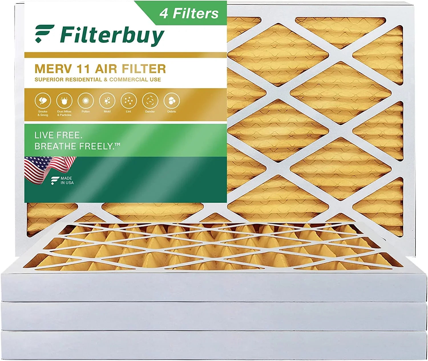 Filterbuy 12x24x2 MERV 11 Pleated HVAC AC Furnace Air Filters (4-Pack)