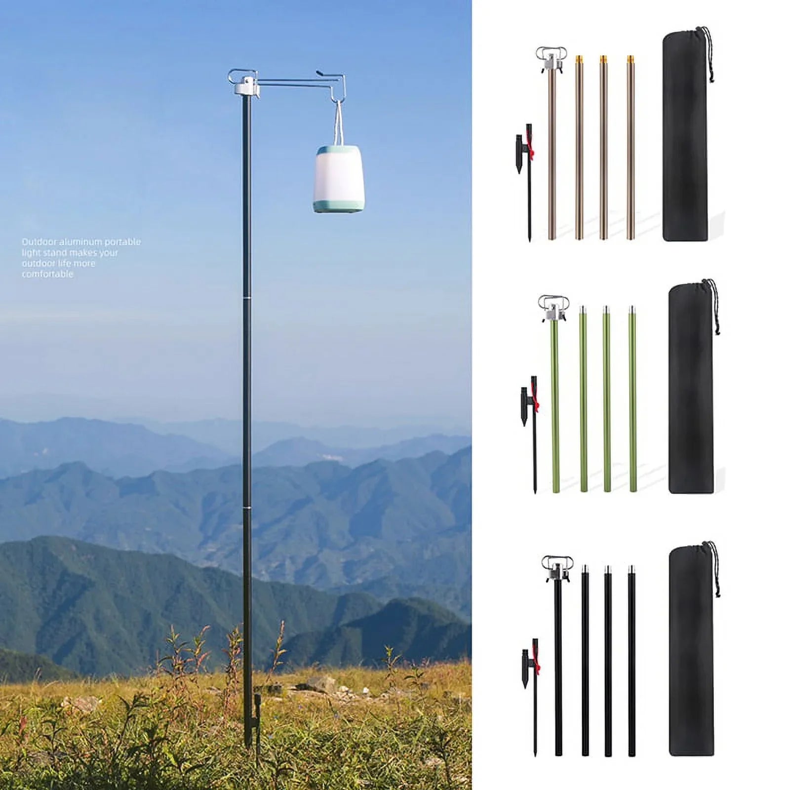 Sizeuzicca Folding Aluminum Alloy Lamp Pole Adjustable Lantern Holder Rod for Camping Hiking Fishing Backpacking