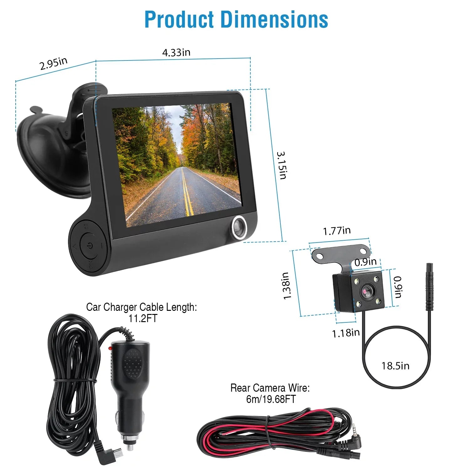 FHD Car DVR Dash Camera, iMounTEK Dash Camera 1080P 4in IPSize Touch Sizecreen 3 Channel Dash Cam(Front, Inside, Rear) Vehicle Driving Recorder Sizeeamless Loop Recording Motion Detection