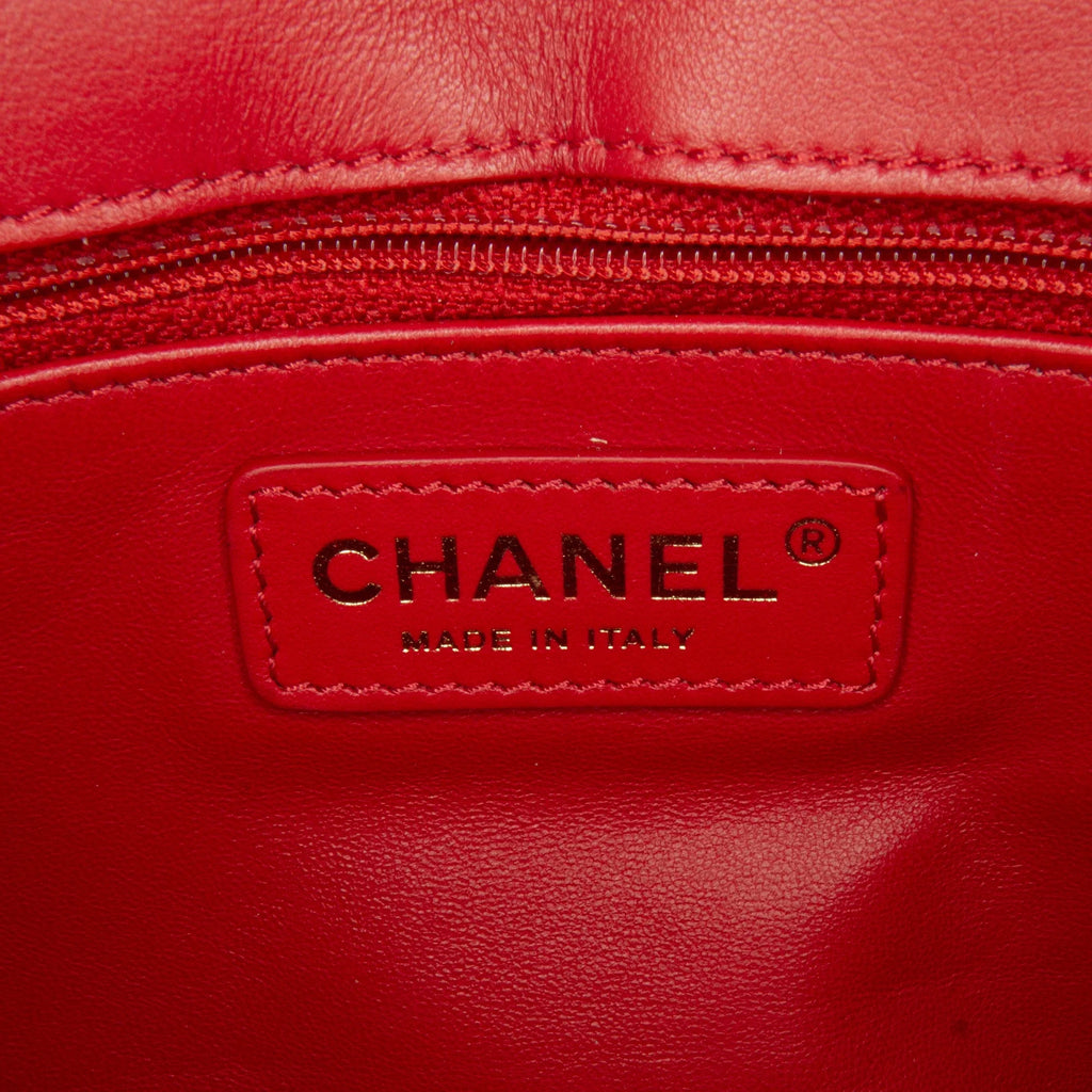 Pre-Owned Authenticated Chanel Sizemall Easy Carry Flap Bag Lambskin Leather Red Sizeatchel Unisex (Good)