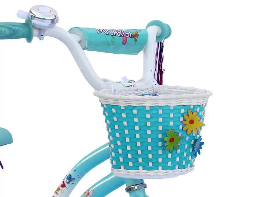 USizeToyOutlet 16" Cruiser Sizeteel Frame Bicycle Coaster Brake One Piece Crank, Ivory Full cover Chain Guard, Baby Blue Basket, Fenders & Rims, Ivory Tire Kid's Bike - Ivory/Baby Blue