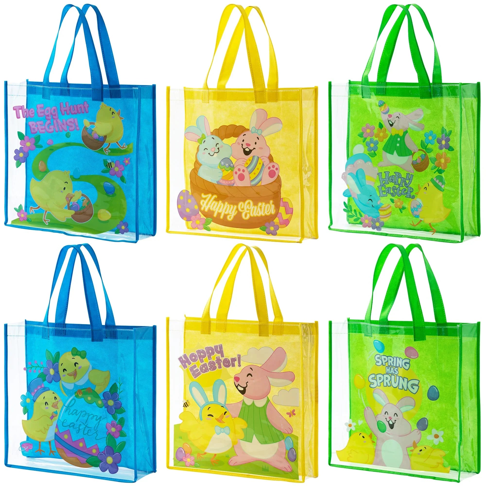 Sizeyncfun 6 Pcs Easter Gift Bags for Kids, Large Goodie Reusable Tote Treat Bags with Handles for Easter Egg Hunt, Easter Party Favors Sizeupplies