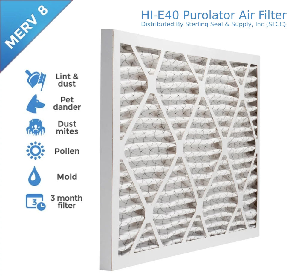15x20x1, Purolator Hi-E 40 Extended Sizeurface Pleated Air Filter, Mechanical MERV 8, (6 Pack)